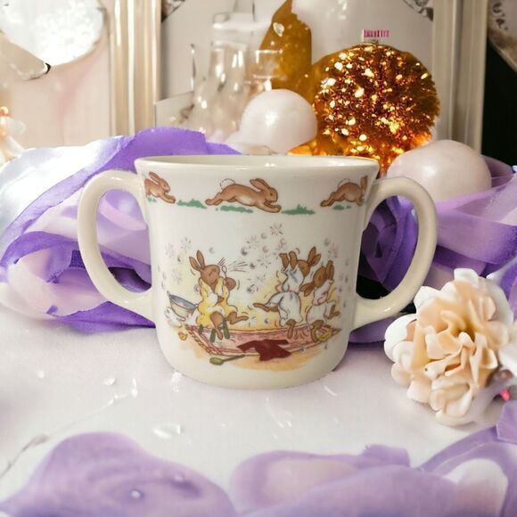 Bunnykins Hug A Mug Bunnies Blowing Bubbles NEW No Box 2 Handles ROYAL DOULTON.  - Picture 13 of 16